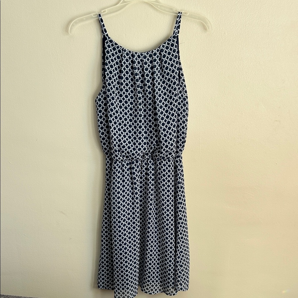 Elegant Navy and White Patterned Dress - Picture 1 of 9